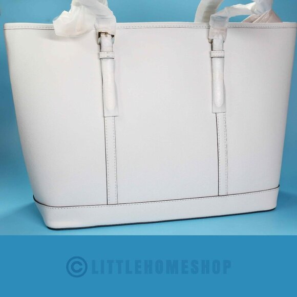 NWT Michael Kors Jet Set Travel Large Saffiano Leather Tote, Optic White - Picture 2 of 10